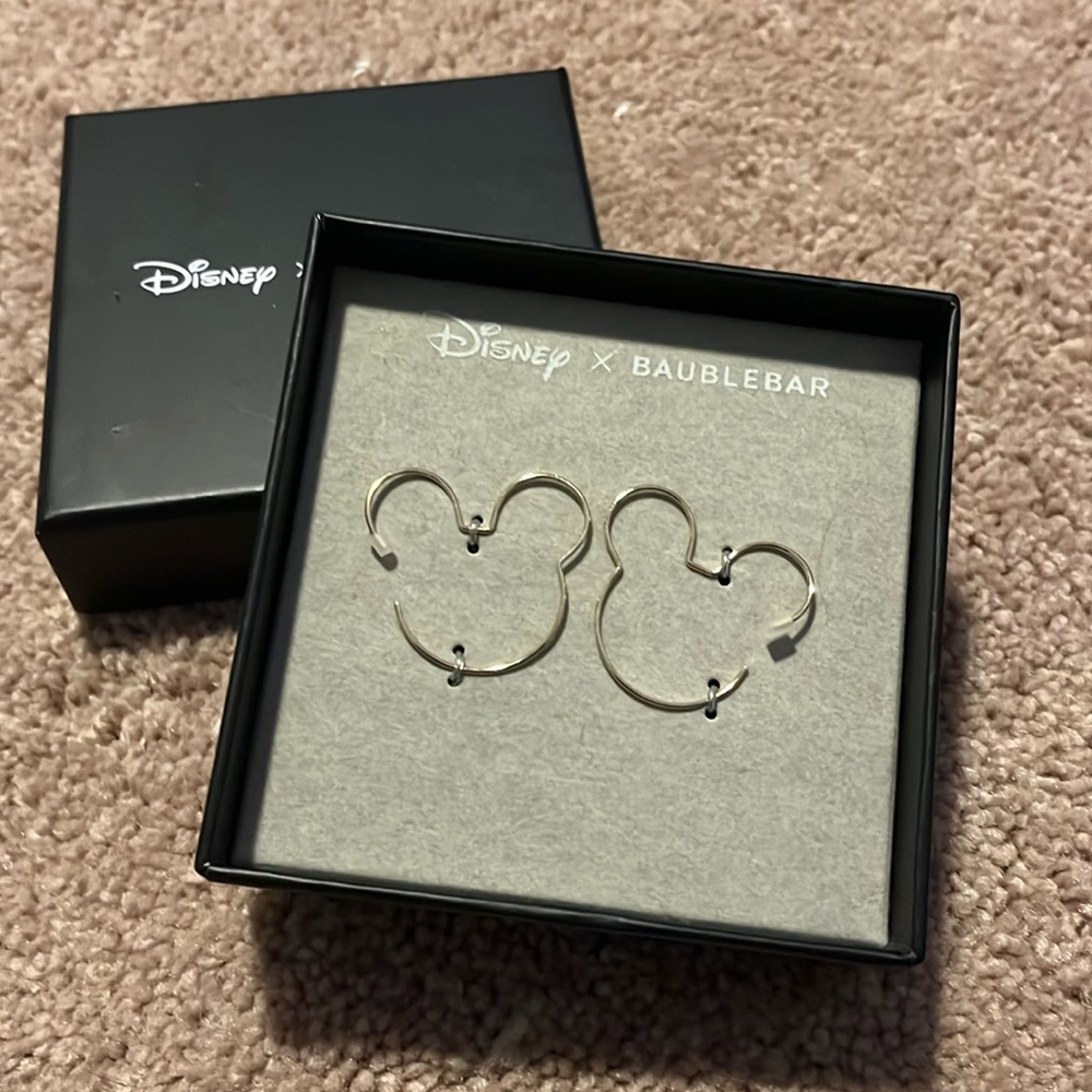 Disney X Baublebar Gold Mickey Silhouette Hoops Earrings New